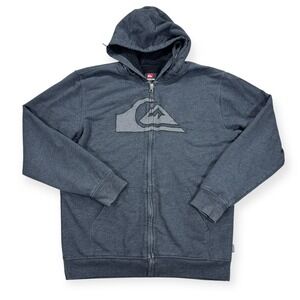 Y2K Quicksilver Sherpa Lined Hoodie Men's XL Gray Full Zip Grunge Streetwear